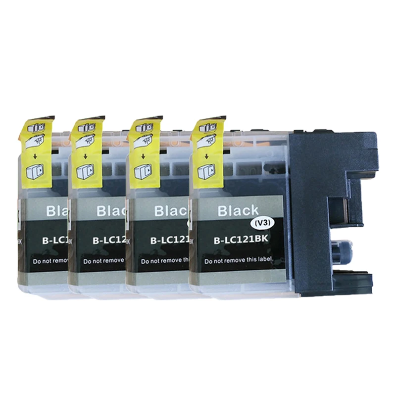 XIJIN 4 шт черные чернила картридж lc121 LC123 с чипом совместимый для брата DCP-J4110DW J4410DW