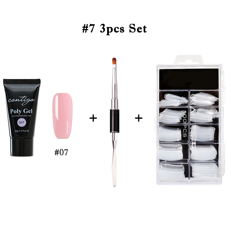 07-3pcs Набор из полигеля Contigo для наращивания ногтей, полигель, 10 цветов, набор УФ-акриловых гелей для ногтей, резиновая основа и верхнее покрытие для дизайна ногтей, решение для скольжения - Цвет: 07-3pcs