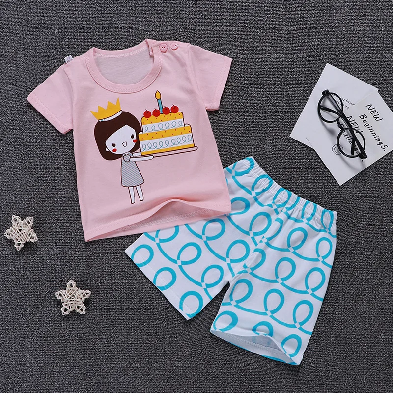 Baby Boy Girl T Shirts Sets Children Clothes Summer Boys Print Cotton Shorts 2 pcs Kids Girls Shirt | Детская одежда и обувь