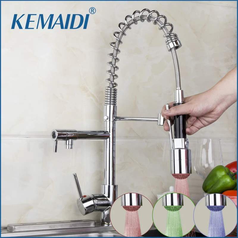

KEMAIDI Kitchen Sink Faucets LED Pull Down Faucets Swivel Basin Mixer Brass Tap Vessel Taps Lavatory Deck Mount Mixers