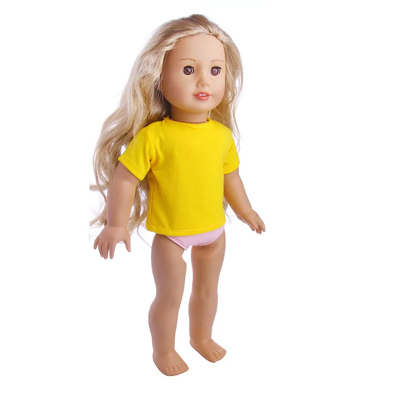 

Yellow Casual Fashion Short T-shirt Fit 18 Inch American 43cm BabyDoll Clothes Accessories , Children The Best Christmas Gift