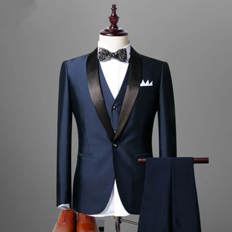 

Custom fashion new hot men's suit three-piece suit (jacket + pants + vest) wedding groom groomsman suit dress