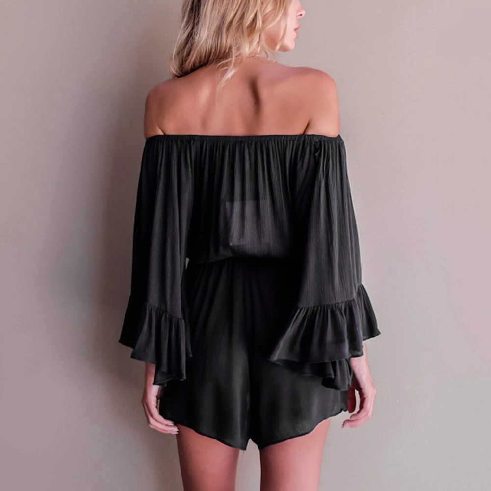 Летний комбинезон с оборками и рукавами летучая мышь сексуальный женский |