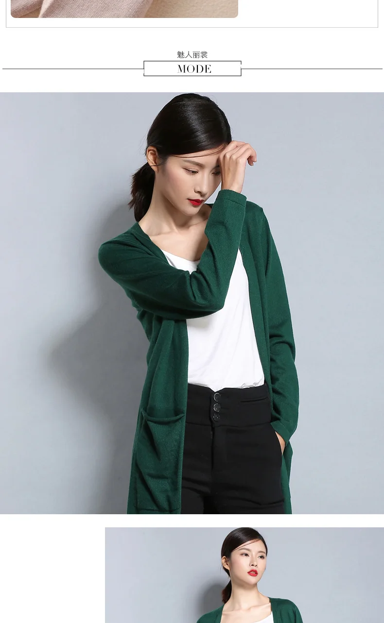 YUNSHUCLOSET Весна шаблон Мода дамы вязаный длинный кашемировый кардиган с карманом Higt качество