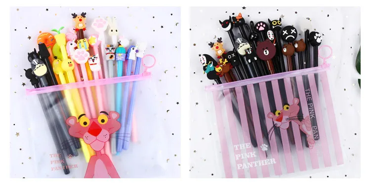 20 шт. с бесплатной сумкой для карандашей креативная Kawaii мультфильм черные чернила школьная гелевая ручка для письма ручка для школы офиса канцелярские принадлежности