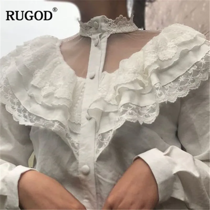 RUGOD 2019 Весенняя винтажная кружевная блузка женская элегантная Сексуальная