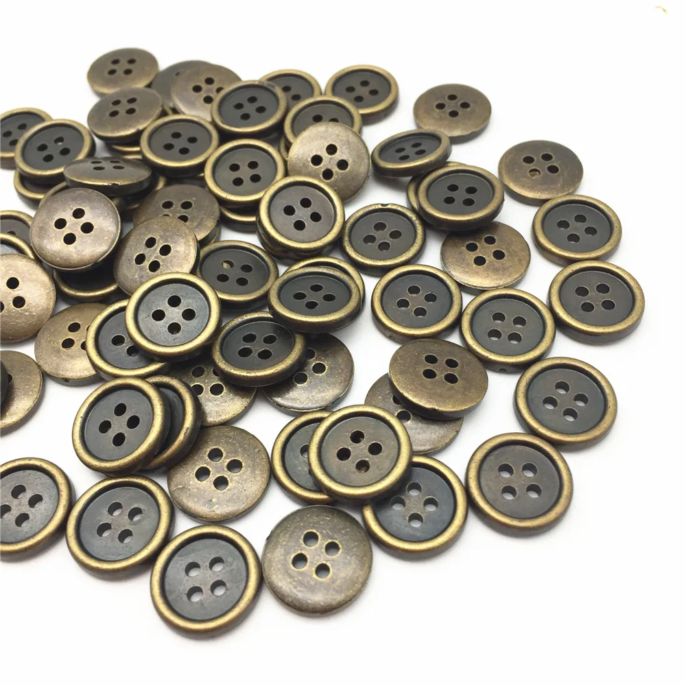 

200pcs 13mm Plastic Antique Brass Buttons Sewing Jeans Shirt 4 Holes Buttons Scrapbooking