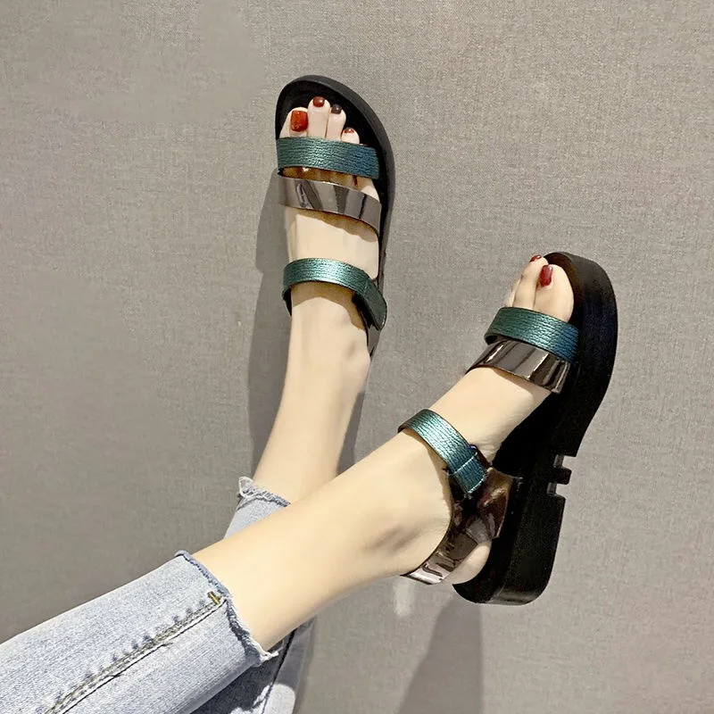SMTZZJ 2019 Summer Hollow Hook Loop Women Girls Student Casual Sandals Black Green Flat Soft Breathable Comfort Beach shoes | Обувь