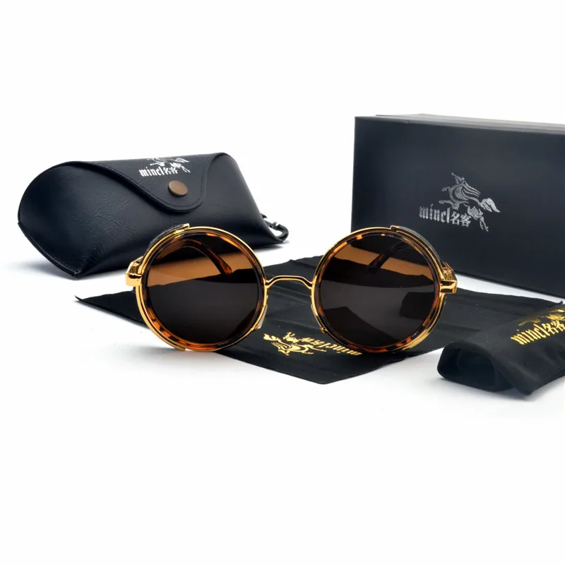 Модные круглые солнцезащитные очки с покрытием в стиле хип-хоп ретро-панк для