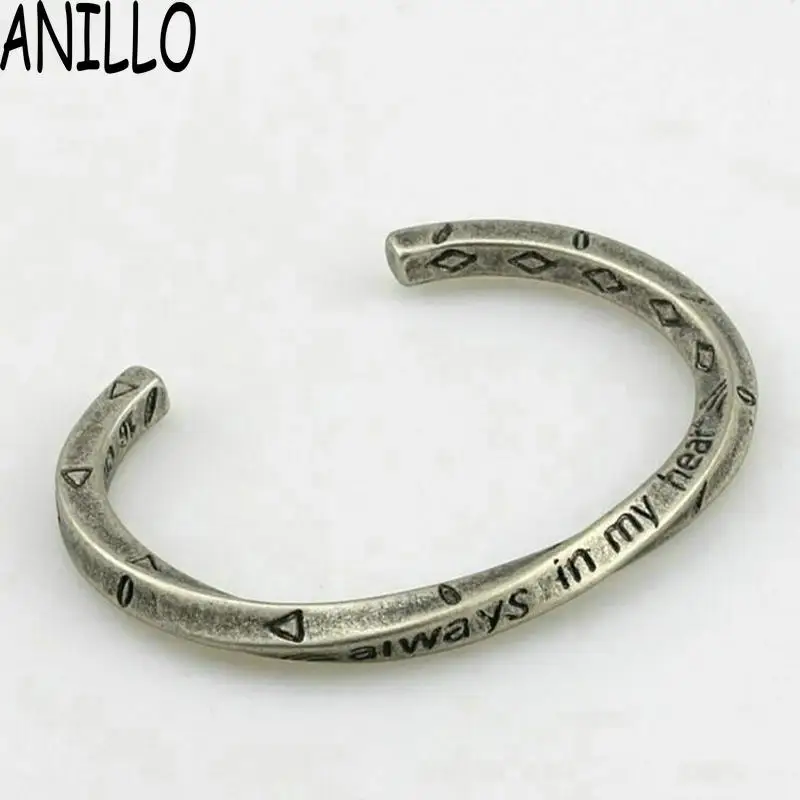ANILLO Новые мужчины Viking войны Bangle Простой грубый Vintage Серебряный цвет Высокое качество титана стали витой манжеты Браслеты и браслеты