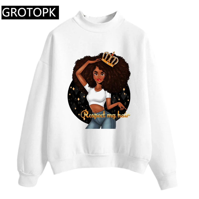 Melanin Poppin queen Art толстовки женские хлопковые пуловеры с длинным рукавом с капюшоном респект мои волосы черная девушка Moletom женские толстовки
