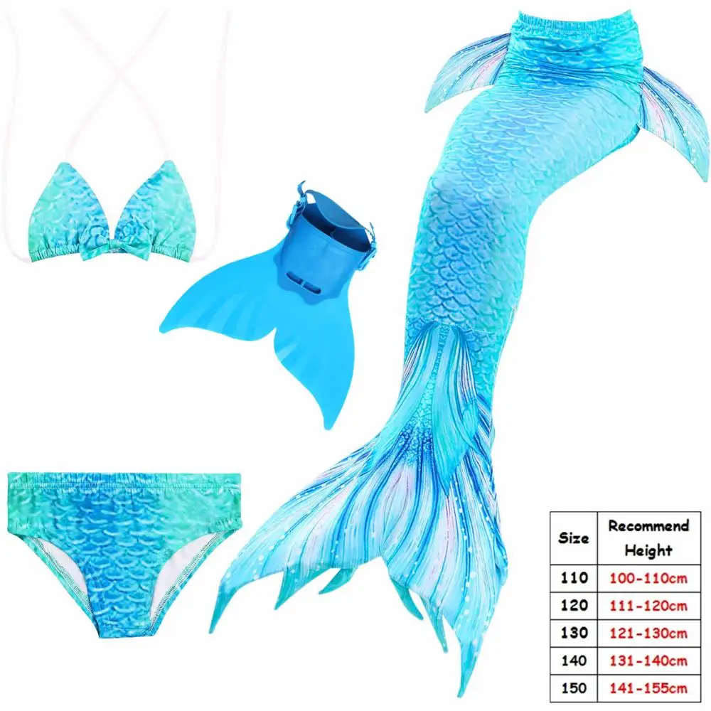 4pcs With Monofin Одежда для плавания с хвостом русалки без плавников; детская одежда с хвостом русалки для маленьких девочек; летняя пляжная одежда; купальные костюмы - Цвет: 4pcs With Monofin