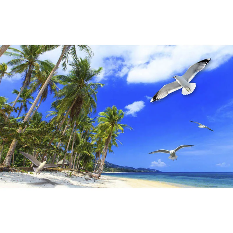 3D обои фото высокое качество стереоскопического Чайка кокосовой пальмы море