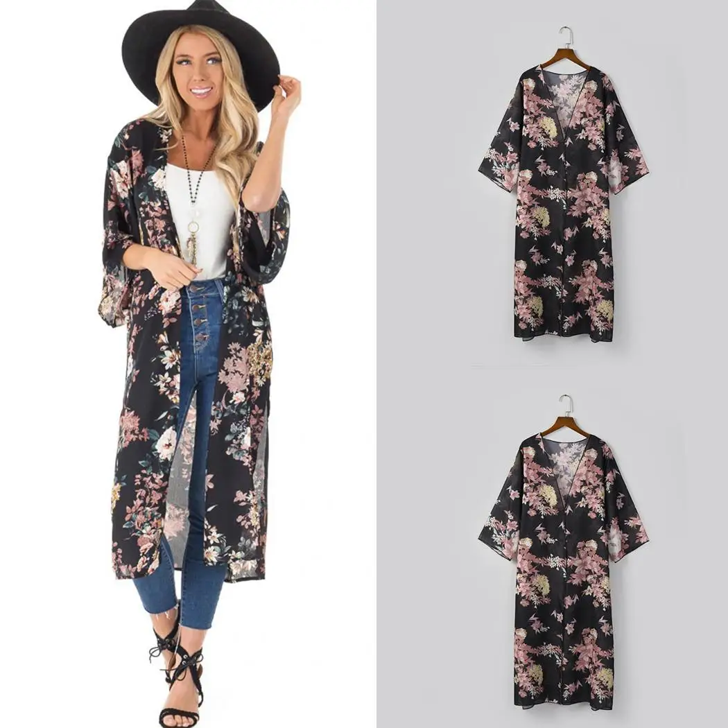 Женский Повседневный Кардиган с цветочным принтом и коротким рукавом открытой