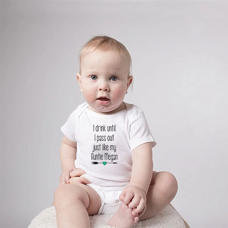 DERMSPE Newborn Boy Girl Short Sleeve Letter I Drink Until Pass Out Just Like My Aunt Megan Cute Cotton Romper Baby Clothes | Детская