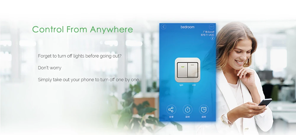 Sonoff T2 ЕС Wifi сенсорный выключатель, T433 RF/Ewelink приложение дистанционного управления, работа с Alexa Google Home умный дом