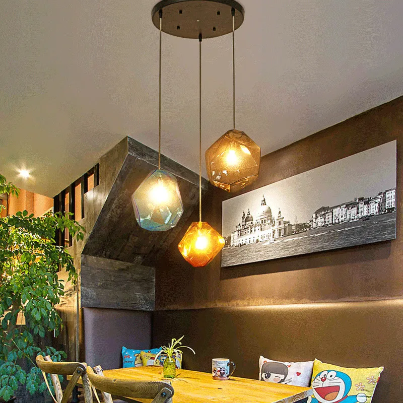 Современный красочный подвесной светильник стеклянный каменный абажур