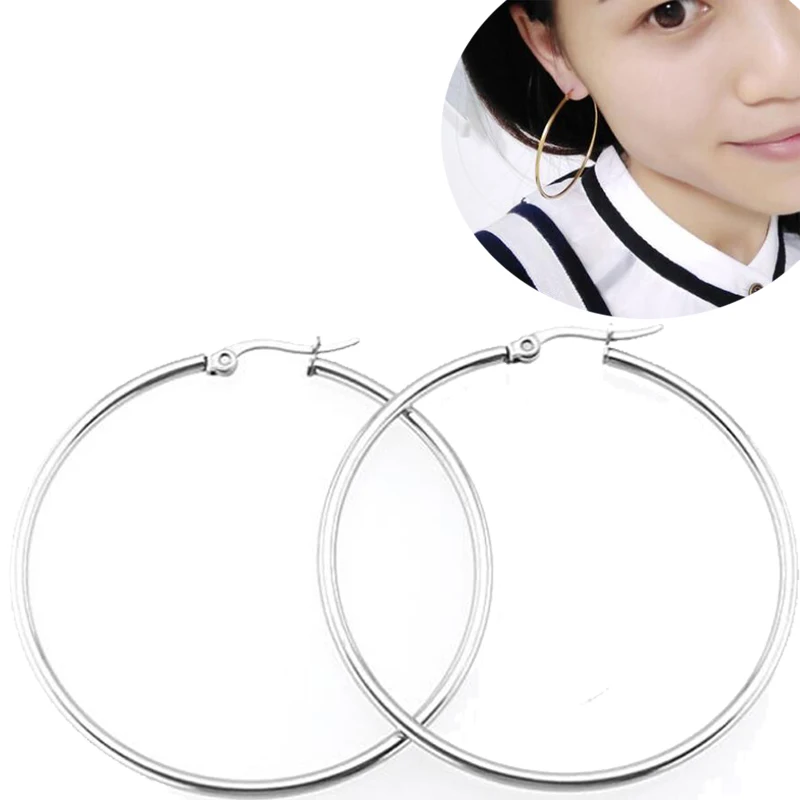 2 Pieces Rose Gold Big Hoop Earrings Punk Love Round Stainless Steel Circle Earring Huggie Jewelry for Women Wedding | Украшения и