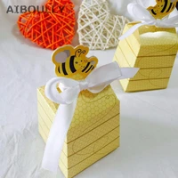 50pcslot yellow bee honey favors candy boxes gift box with white ribbons for baby showerbirthday favors and gifts kids party