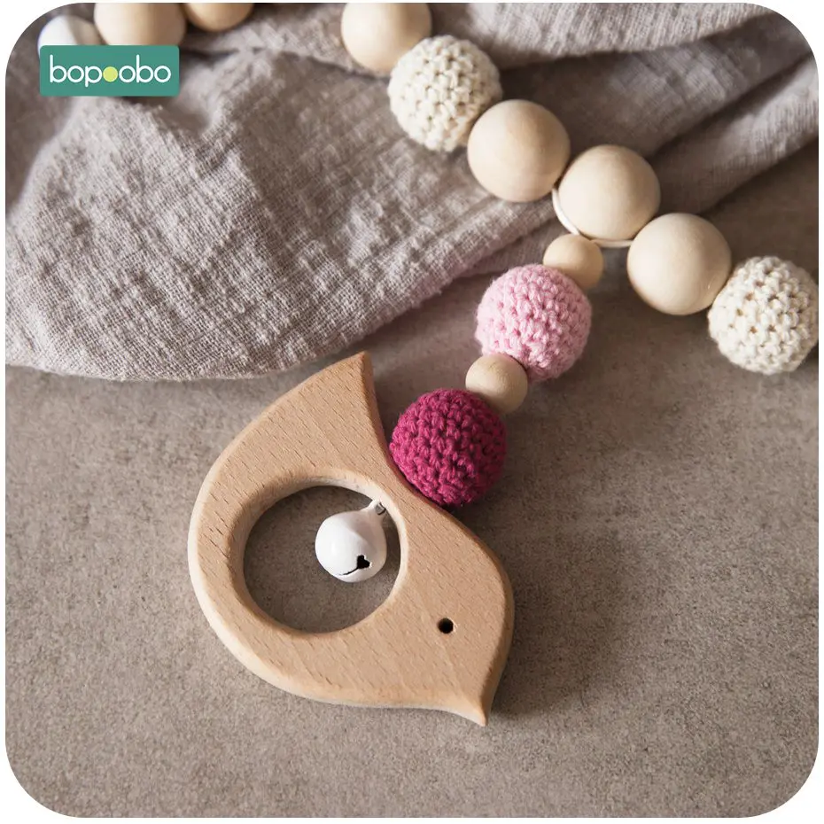 Bopoobo 1PC Baby Rattle Crochet Beads Infant Toys Crib Mobile Bed Bell Toy Pram Cart Chain Wood Elephant Stroller Mobile Newborn
