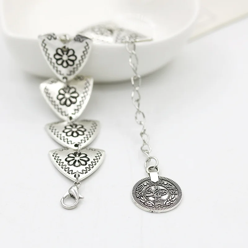 Цвет серебра талисман браслеты богемные резные цветы треугольные с монетами