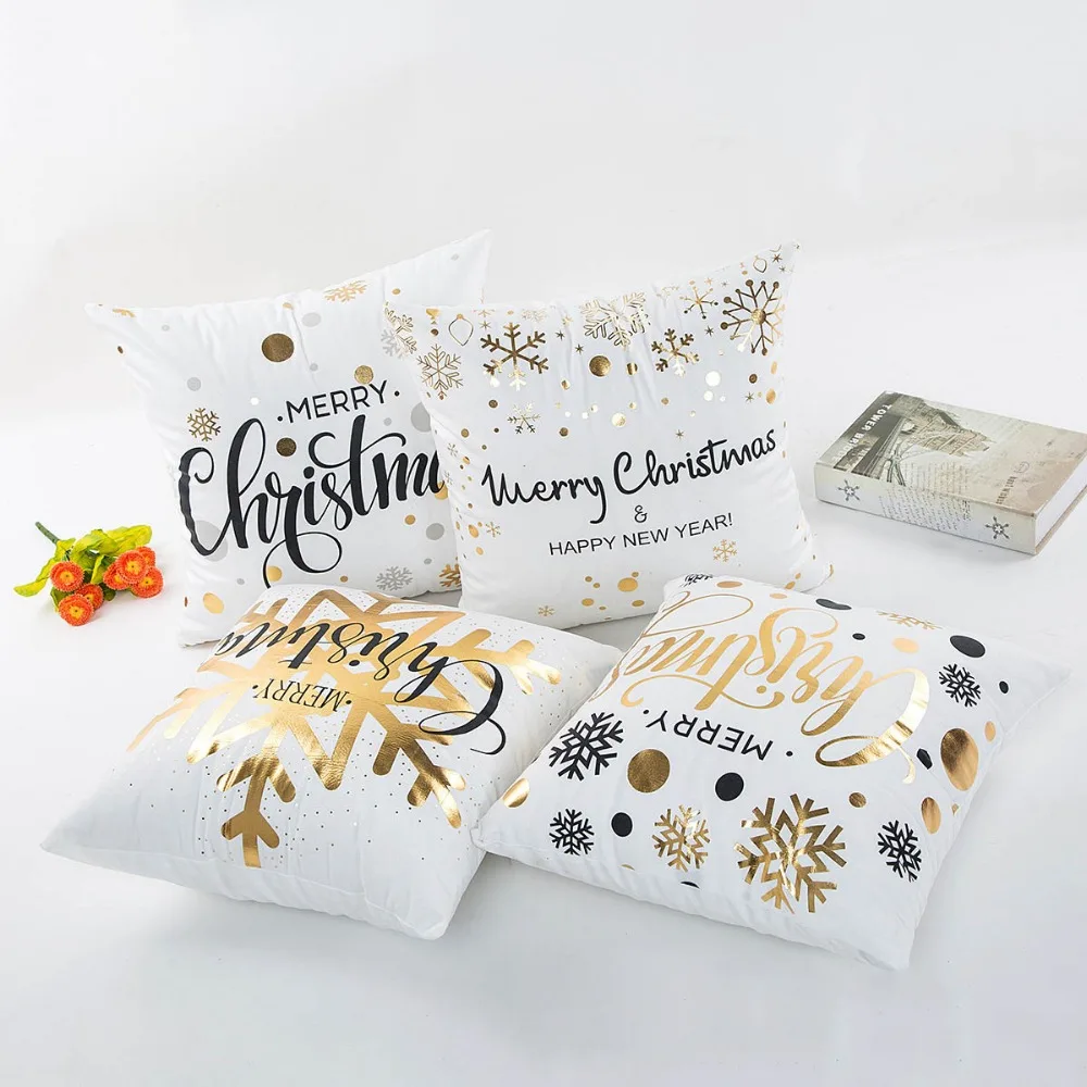 Оптовая продажа наволочка золотого цвета мягкая бархатная Рождественская для