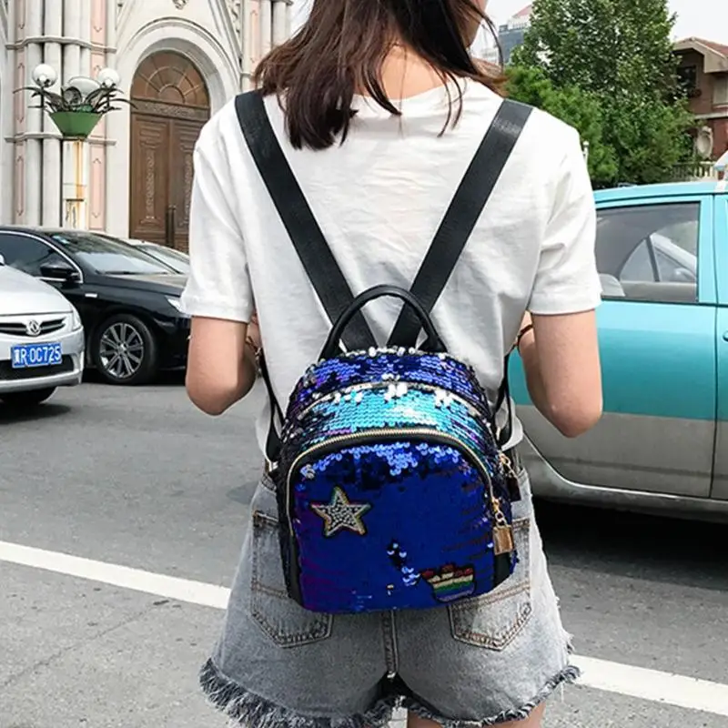 Блестящий мини рюкзак с блестками для девочек подростков дорожные сумки через