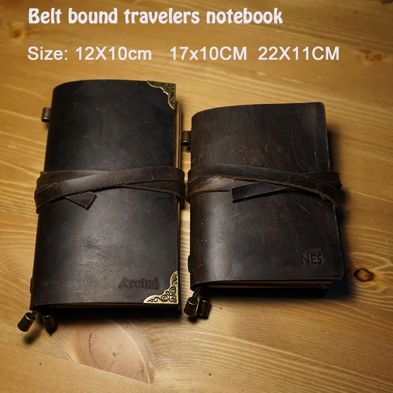 Hatimry genuine leather notebook travelers journal belt bound notepad handcrakt vintage notebook sprial refill school supplies