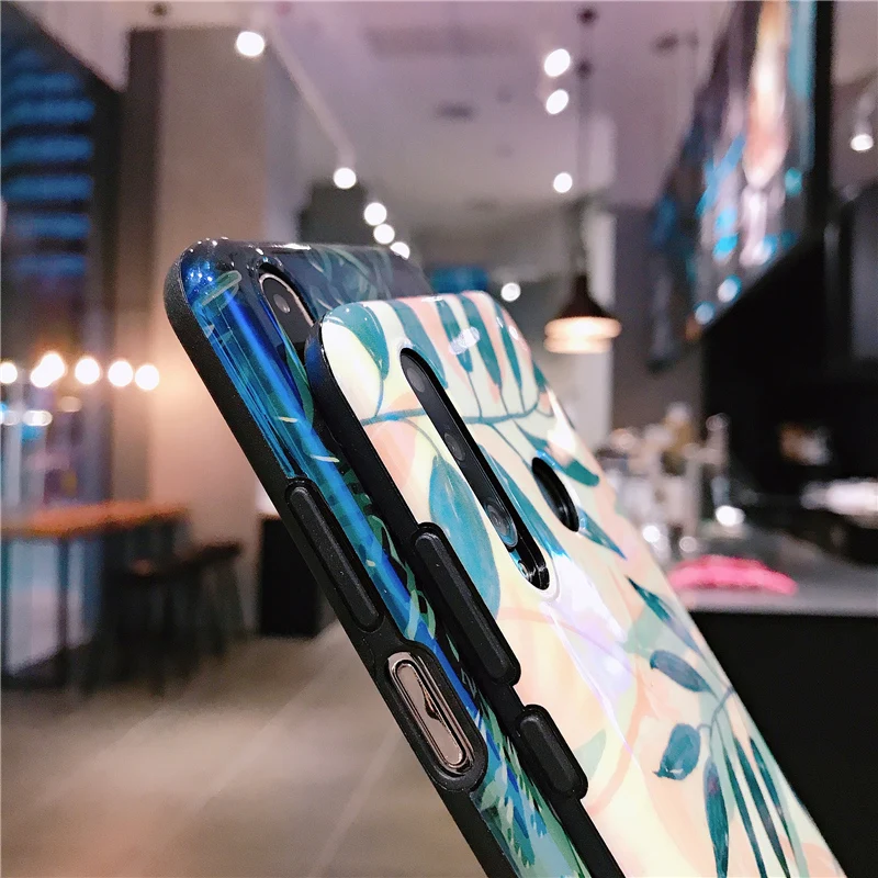Summer Banana Leaf Blue Ray Light Case For Huawei P30 P20 Lite Mate 20 Pro 20X Honor20 V20 20i Nova 4 3i Silicone Cover |