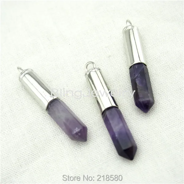

H-SP86 Silver Bullet Pendant, Amethysts Point Spike Pendant with Silver Cap