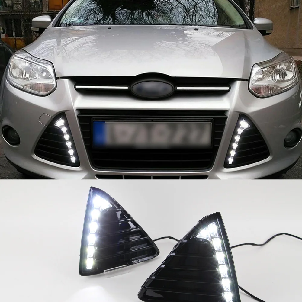 2 шт. светодиодный светильник дневного света для Ford Focus 2012- функция автоматического отключения 12 В автомобиль DRL противотуманная фара желтый белый указатель поворота лампа