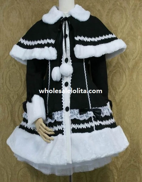 

Black Cotton Lolita Jacket with Detachable Cape 3XL 4XL 5XL for Sale 6 Color Customize