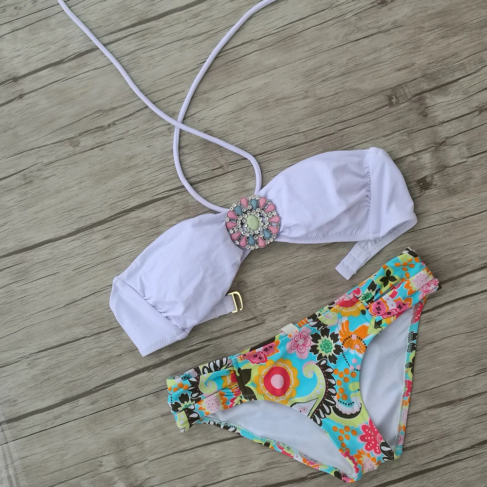 Женский дизайнерский купальник бикини с кристаллами и стразами белый купальный