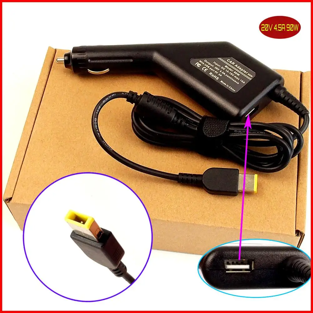 

Laptop DC Power Car Adapter Charger 20V 4.5A 90W + USB Port for Lenovo / Thinkpad L440 T540P Y40 Y50 Z40 Z50 E540 K2450