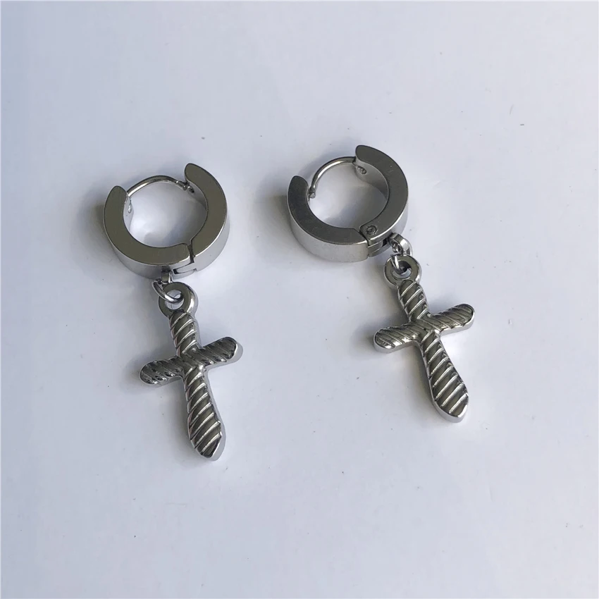 UVW0247 2pc Punk Carving Cross Drop Earrings Stainless Steel Pendientes Kpop BTS Men's Brincos | Украшения и аксессуары