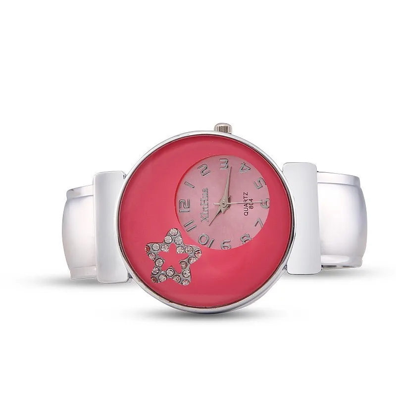 Женские Аналоговые часы стразы из нержавеющей стали с круглым циферблатом и