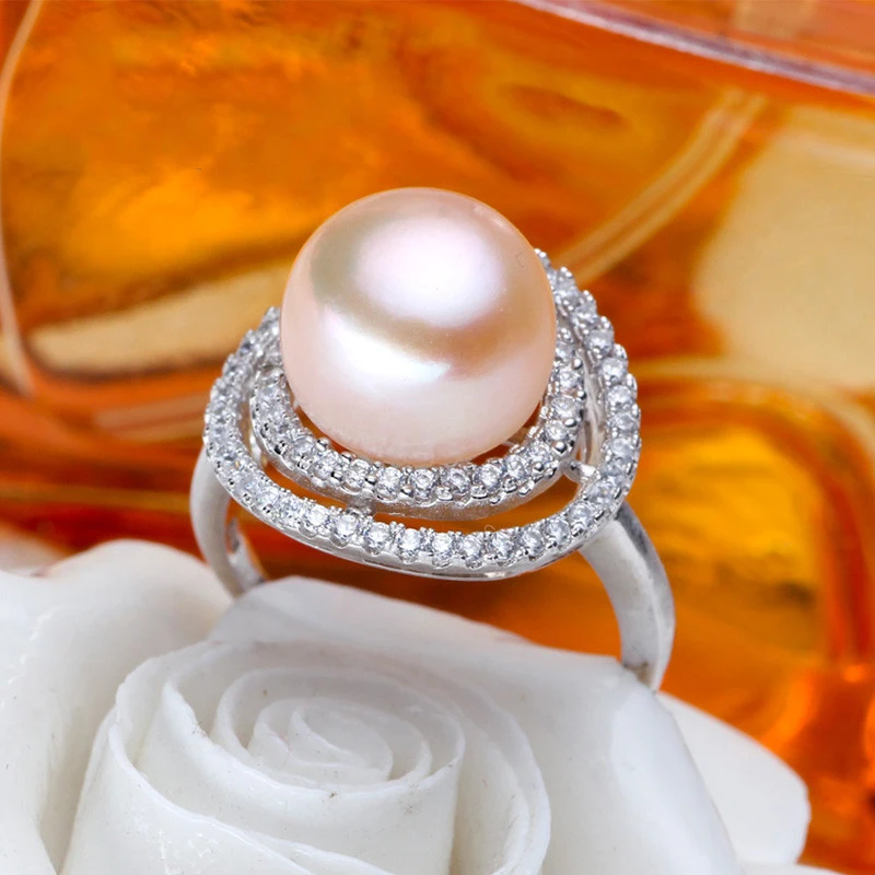 Zhboruini Ювелирные изделия из жемчуга серебра двухэтажные Pearl Ring натурального