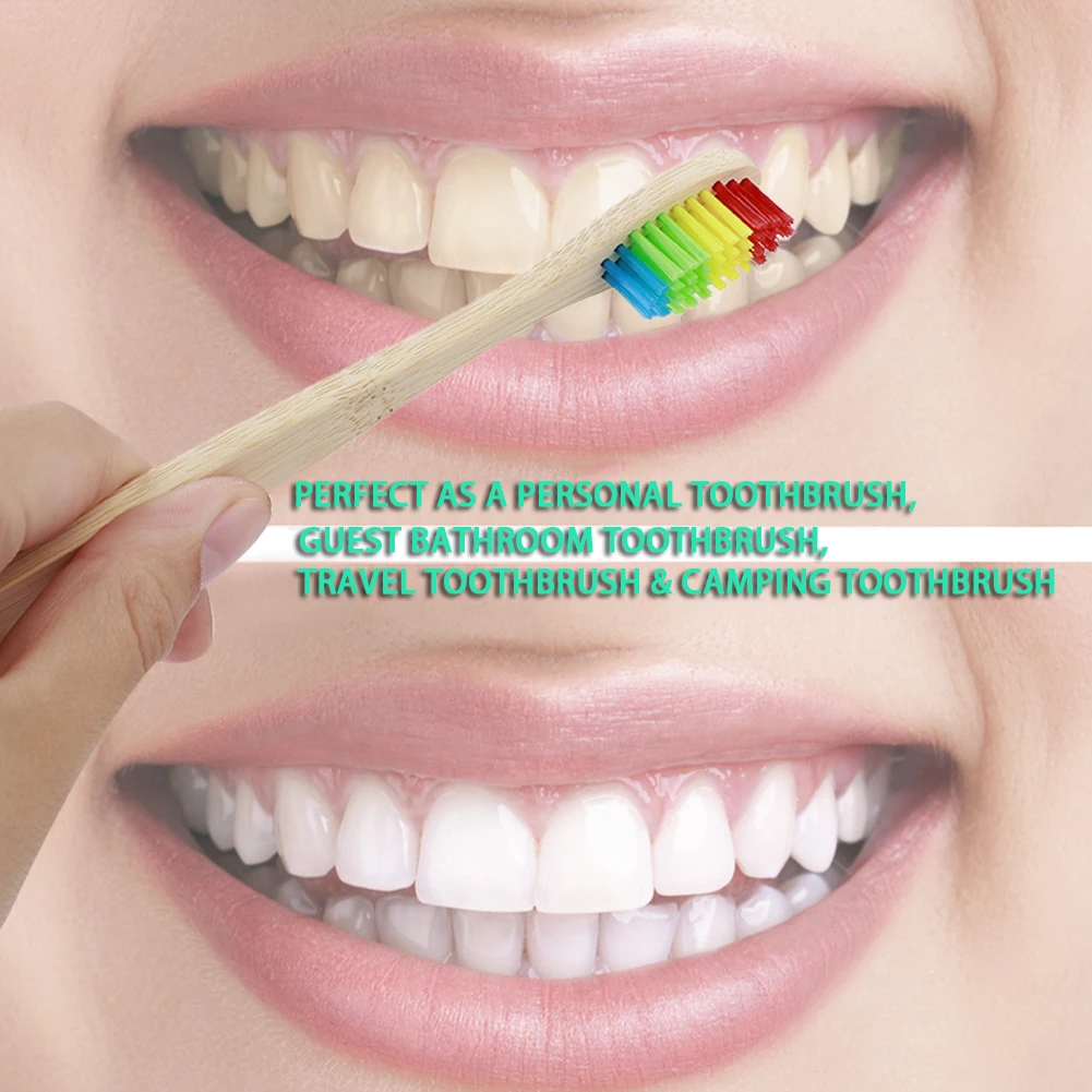 5 шт. зубная щетка из натурального бамбука радужных цветов зубные щетки с мягкой