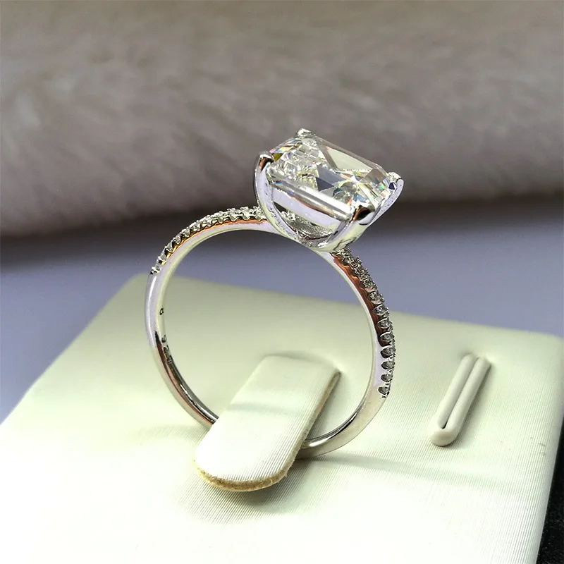 COLORFISH Роскошные 4ct Asscher Cut Solitaire обручальные кольца для женщин синтетический Сона Аутентичные стерлингового серебра 925 Обручальное кольцо