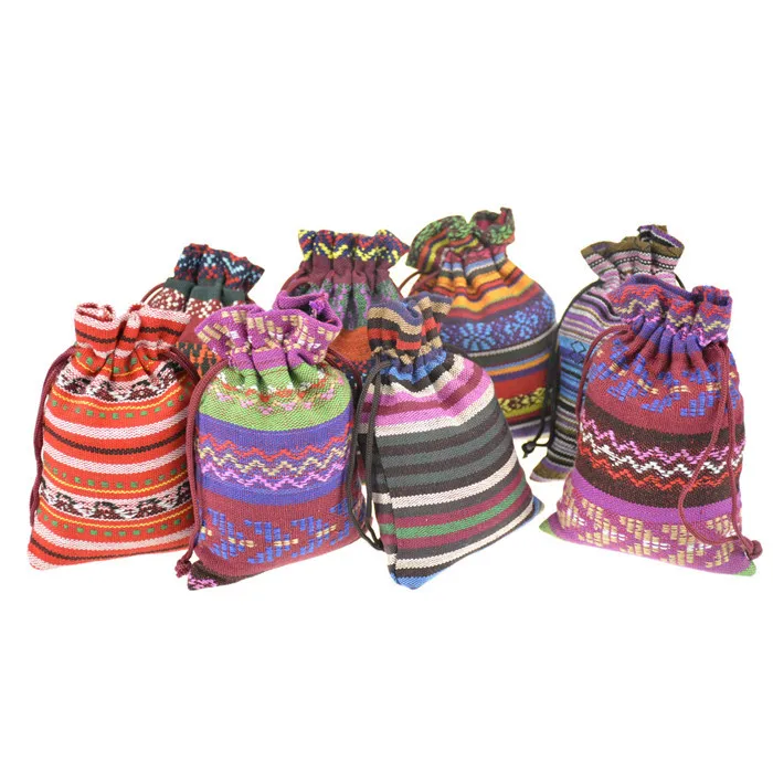 10pcs Stripe Pure Cotton Fabric Tribal Wind Ornaments Storage Bag Drawstring Bags Package Box Gift Decoration Supply 10*14cm | Дом и сад