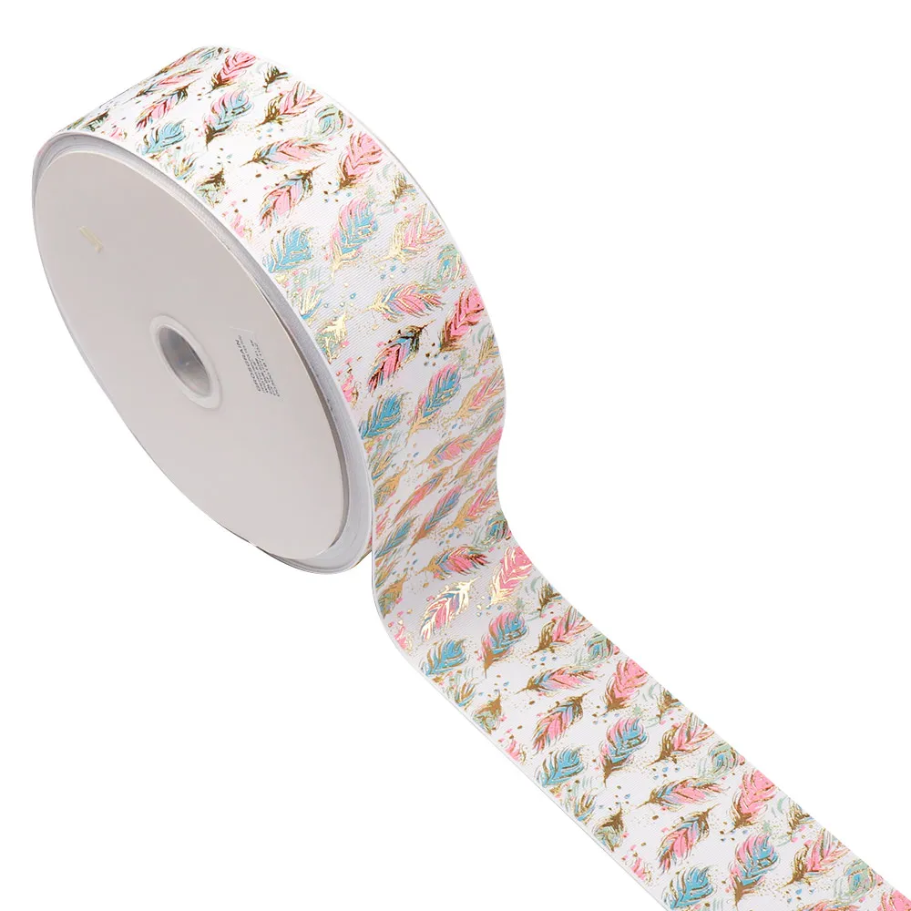 75 мм Bronzing Grosgrain ленты блестящие перья печатные для поделок DIY аксессуары волос