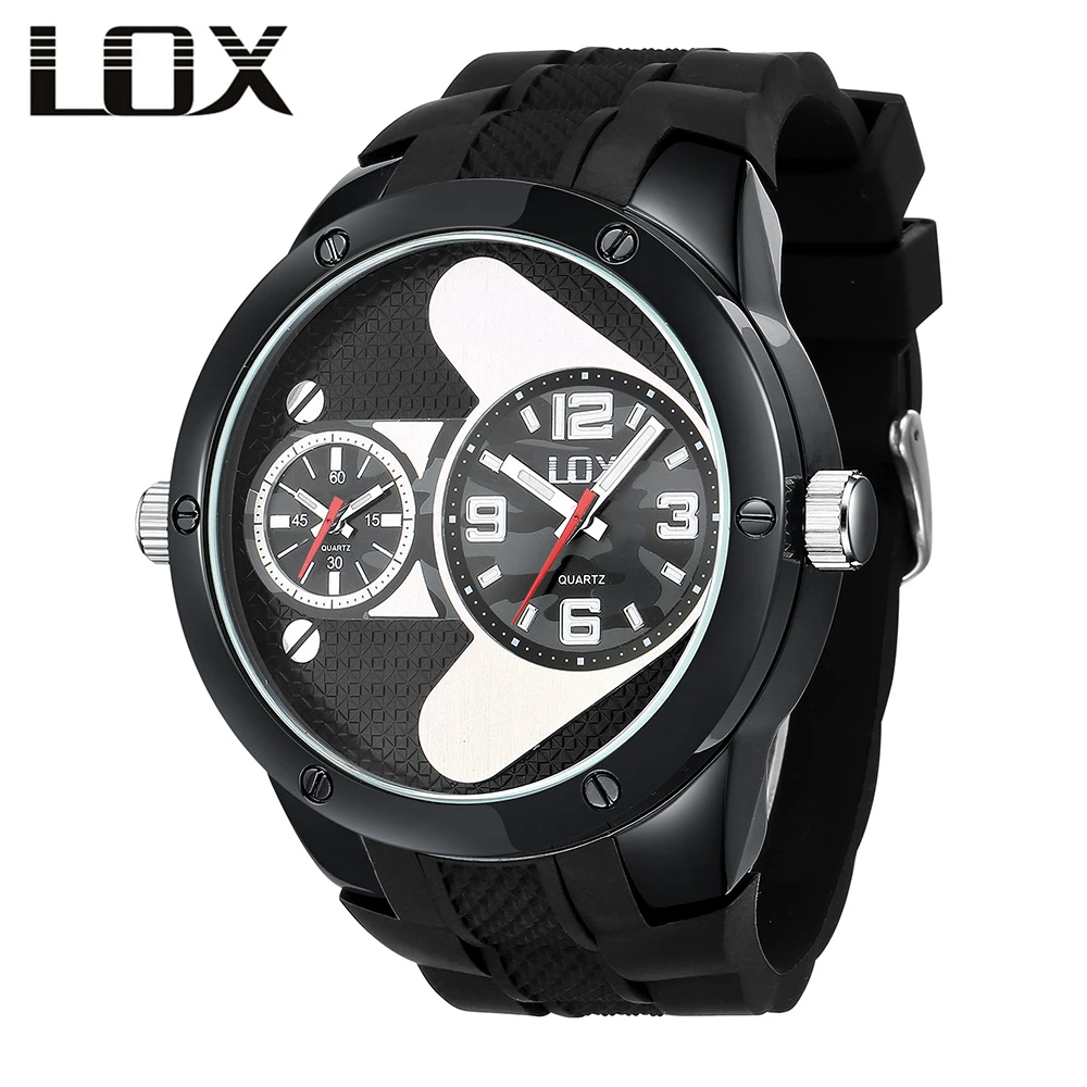 

LOX Mens Watches Top Brand Luxury Double Time Zone Fashion & Casual Quartz Wristwatch Clock Men Reloj Hombre Montre Homme