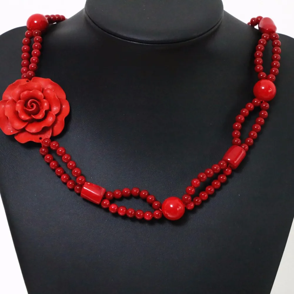 

Высококачественное ожерелье для женщин, 6 мм, круглый красный искусственный Коралл, подвеска Cinnabar в виде большого цветка, бриллианты, ювелирные изделия b1918