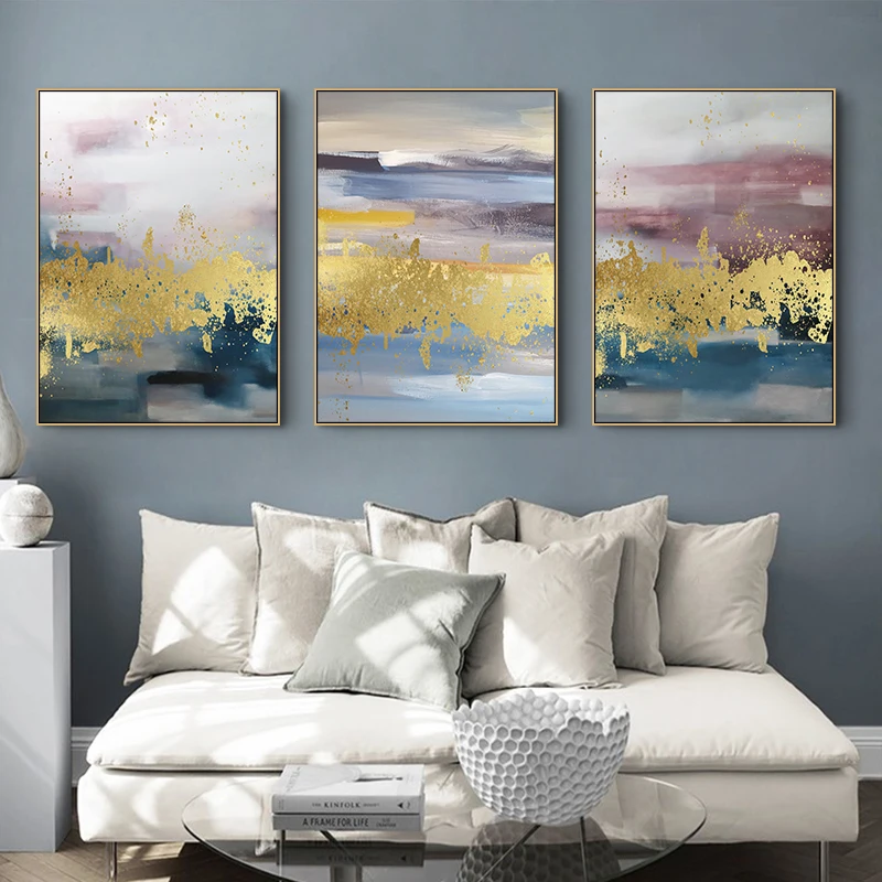 Nordic Golden Abstract Wall Art Canvas Poster and Print Painting Landscape Decorative Modren for Living Room | Дом и сад