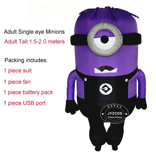 Single Eye Purple JYZCOS Косплей вечерние надувные костюм Миньона для взрослых Хэллоуин Гадкий я Рождество талисман для мужчин женщин нарядное платье комбинезон - Цвет: Single Eye Purple