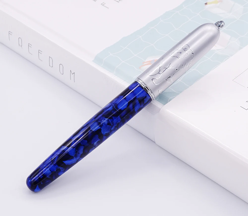 

Fuliwen Celluloid Rollerball Pen Beautiful Blue Petal Pattern with Unique Chain , Quality Writing Pen for Office Business