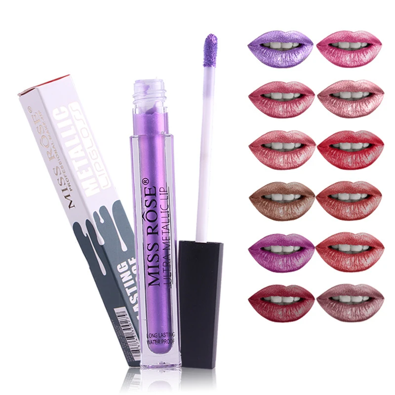 Мисс Роза бренд 12 цветов с металлическим отливом жидкая помада макияж блеск для