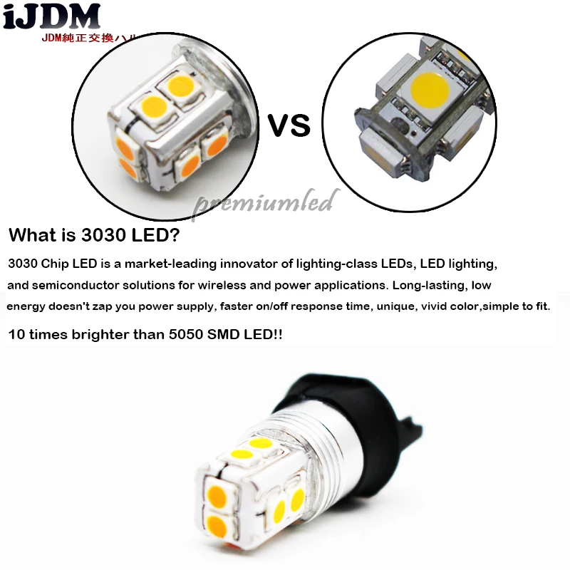 IJDM Canbus Ошибка бесплатно 10SMD-3030 H21W BAY9s светодиодный фонарь для автомобиля заднего хода или парковочных огней, номерного знака, Желтый янтарь
