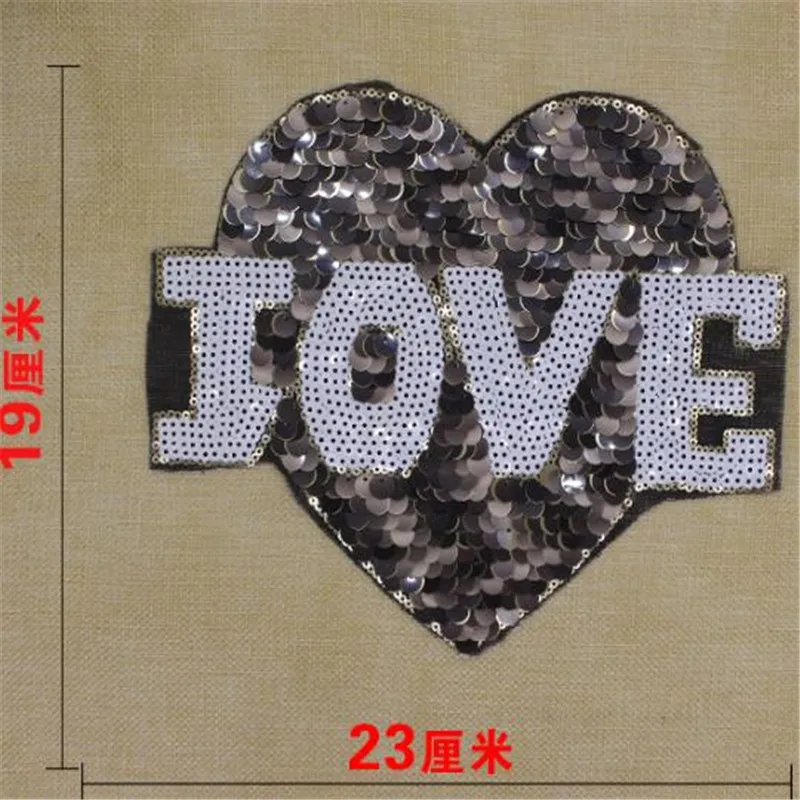 Цветочная нашивка 230 мм с большим логотипом LOVE suquins Diy Женская вышитая нашивка для байкеров аппликация на одежду наклейки
