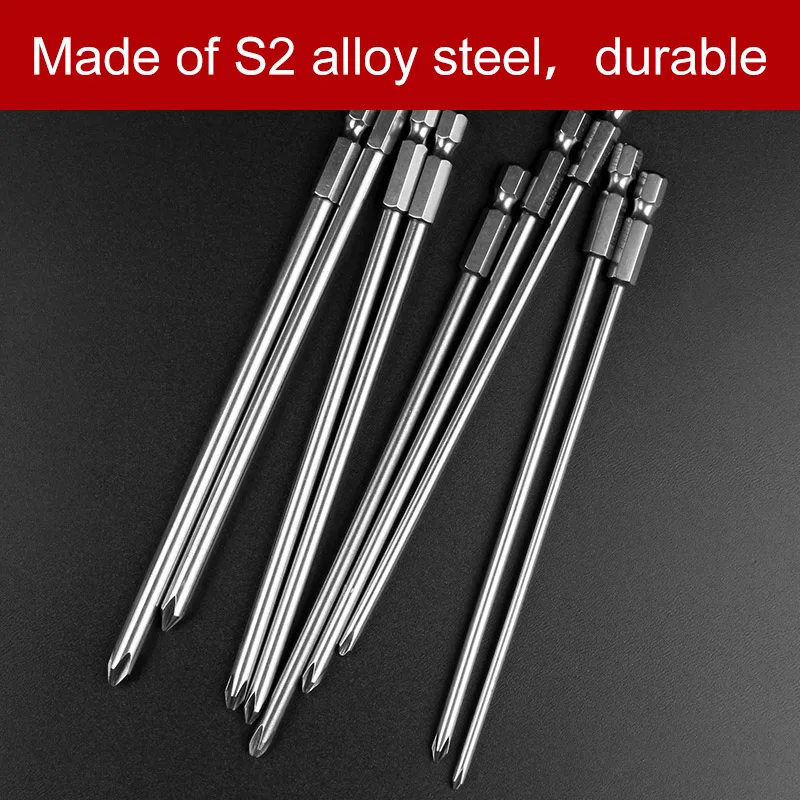 

HOEN 9pcs 150mm Magnetic Cross Philips Screwdriver Bit Set 1/4 Inch 6.35mm Shank S2 Alloy Steel Long Hex Screwdriver Screw